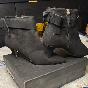 Tahari Black Heeled Boots with Ribbon Accent
